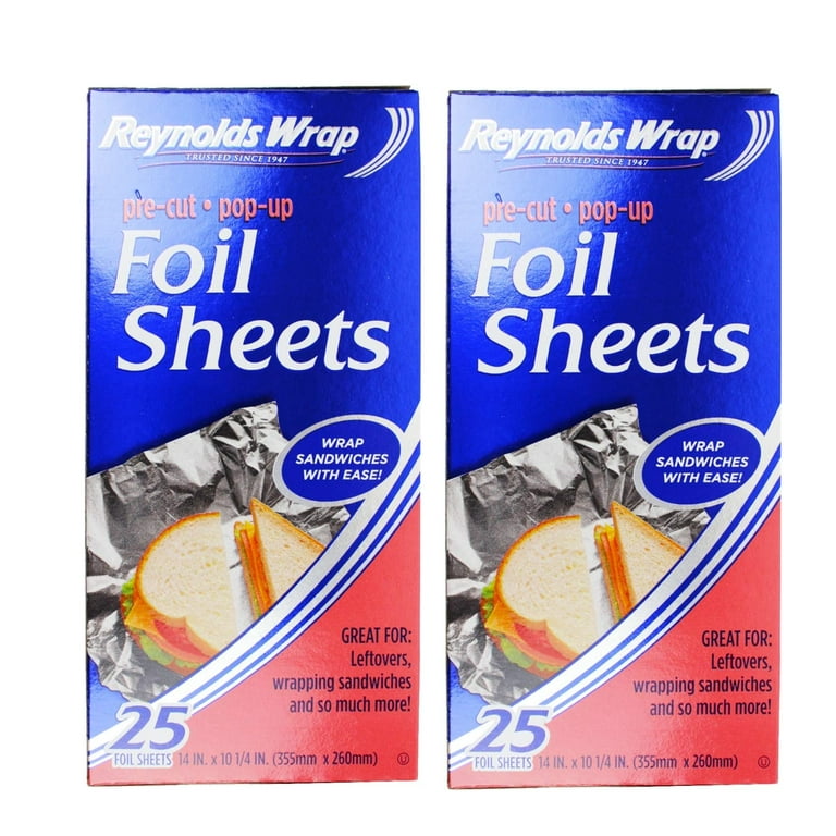 Reynolds Wrap Precut Foil Sheets - Pop Up & Non-Stick Aluminum Foil for Cooking Baking Wrapping Food Leftovers Sandwiches Burritos Home Kitchen Supply