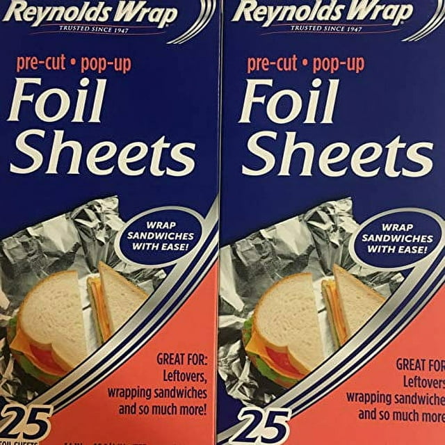 Reynolds PreCut Aluminum Wrap Pop Up Foil Sheets (2 Pack), No Cutting