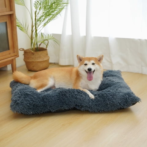 Reyox Large Dog Bed, 35 x 23 inch Fluffy Plush Dog Cage Bed, Washable Dog Mat with Non-Slip Bottom for Large and Medium Dogs,Dark Gray