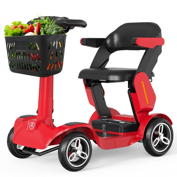 Reywmer SPD-2 Foldable 4 Wheel Mobility Scooter for Adults & Seniors, Heavy Duty, 500W,35 Miles Max Range, Storage Basket, Red