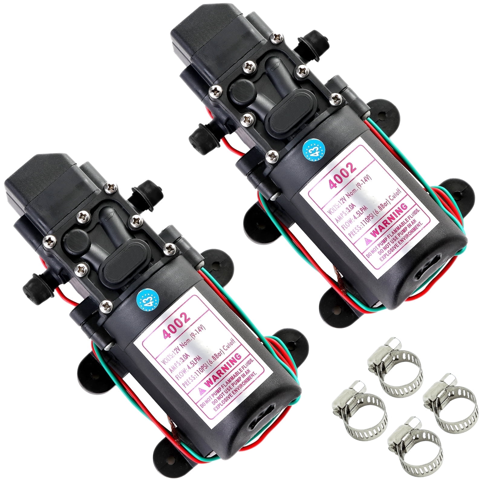 Rezlli 12V Water Pump for RV, Boat, and Camper, Self Priming Diaphragm Pump with Hose, 2 Pack