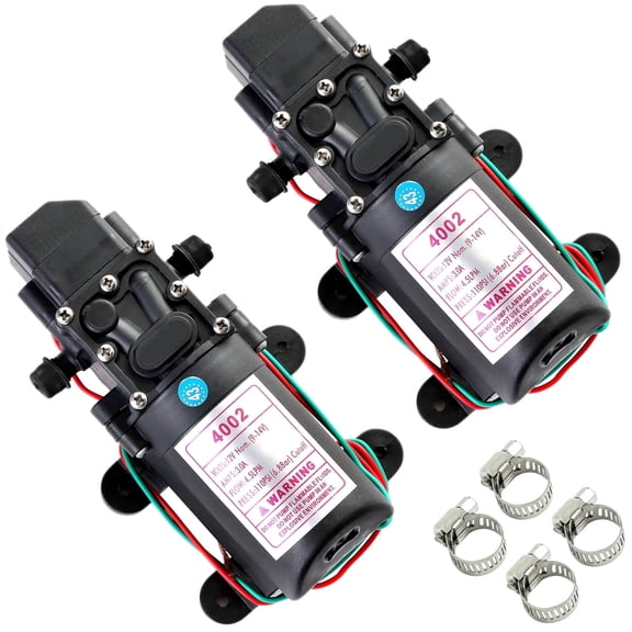 Rezlli 12V Water Pump for RV, Boat, and Camper, Self Priming Diaphragm Pump with Hose, 2 Pack