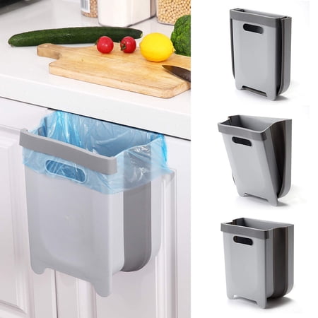 Rezlli Hanging Collapsible Trash Bin for Kitchen Cabinet Door RV Trash Can,9L,Gray
