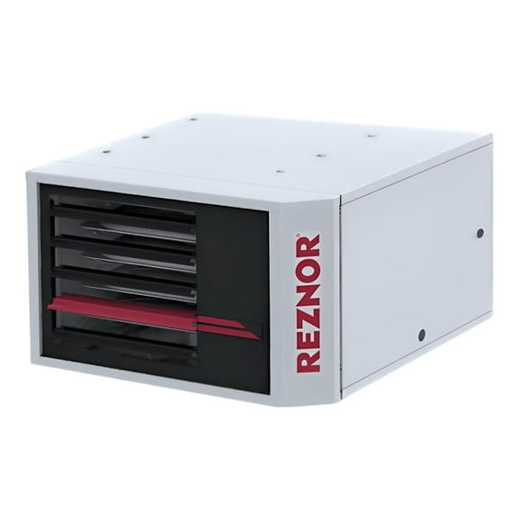 Reznor 45,000 BTU Gas Unit Propane Garage Heater, Warehouse, and Indoor Shop Heater | LP Fueled, Quiet Forced Air, Ceiling Mount, Low Static Propeller | UDXC-45