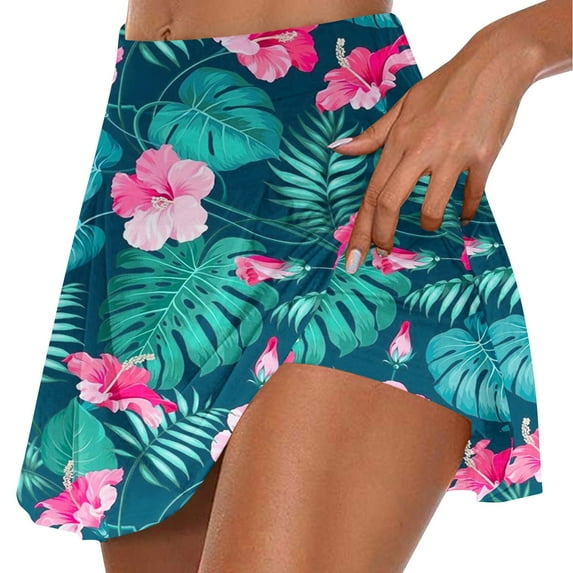 Rezuofi 1 Pcs Athletic Skirts for Women with Shorts Pockets Workout Tennis Running Golf Skorts Skirts Hawaiian Floral Graphic Skort
