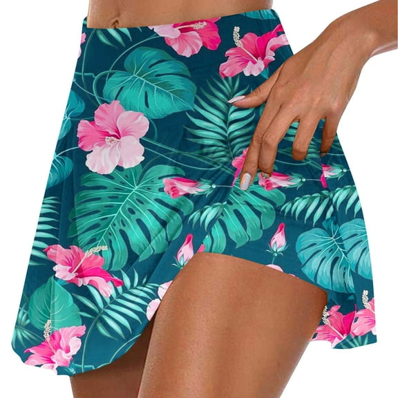 Rezuofi 1 Pcs Athletic Skirts for Women with Shorts Pockets Workout Tennis Running Golf Skorts Skirts Hawaiian Floral Graphic Skort