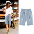 thumbnail image 1 of Rezuofi 1 Pcs Bermuda Shorts Women Knee Length High Waisted Summer Shorts Comfy Drawstring Short Pants with Pockets, 1 of 3
