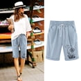 thumbnail image 1 of Rezuofi 1 Pcs Bermuda Shorts for Women High Waisted Cotton Linen Elastic Drawstring Summer Shorts Casual Loose Fit Dandelion Print, 1 of 3
