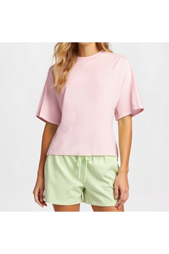 1 Pcs Cotton Tshirts for Women Drop Shoulder Round Neck Oversized Crop Tops Workout Tops Tees