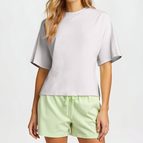 Rezuofi 1 Pcs Cotton Tshirts for Women Drop Shoulder Round Neck Oversized Crop Tops Workout Tops Tees