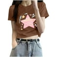thumbnail image 1 of Rezuofi 1 Pcs Cowgirl Shirt Women Embroidery Western Outfits PU Leather Star Graphic Tees Short Sleeve Tops 2025, 1 of 6