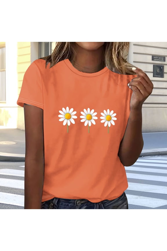 1 Pcs Daisy Shirts for Women Oversized T Shirts Flower Graphic Tees Vintage Floral Print Crewneck Cotton Short Sleeve Tops