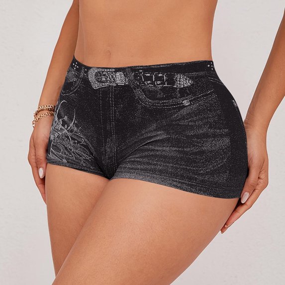 Rezuofi 1 Pcs Faux Jeans Shorts for Women Summer Mid Rise Stretchy Denim Shorts Butt Lifting Slimming Ripped Shorts for Curvy Women 2025