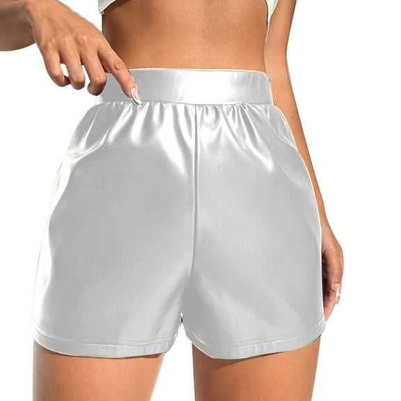 Rezuofi 1 Pcs Faux Leather Shorts for Women High Waist Pleated Wide Leg Stretchy Shorts with Pockets Short PU Leather Pants