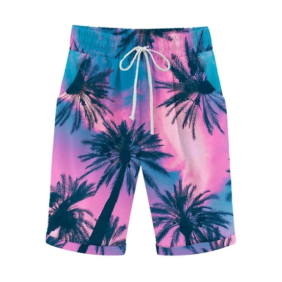 Rezuofi 1 Pcs Hawaiian Shorts for Women Drawstring Elastic Waist Bermuda Shorts Tropical Print Casual Loose Shorts with Pockets