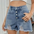 thumbnail image 1 of Rezuofi 1 Pcs Jean Shorts Womens High Waisted Stretchy Mom Two Buttons Frayed Raw Hem Ripped Denim Shorts Distressed, 1 of 8