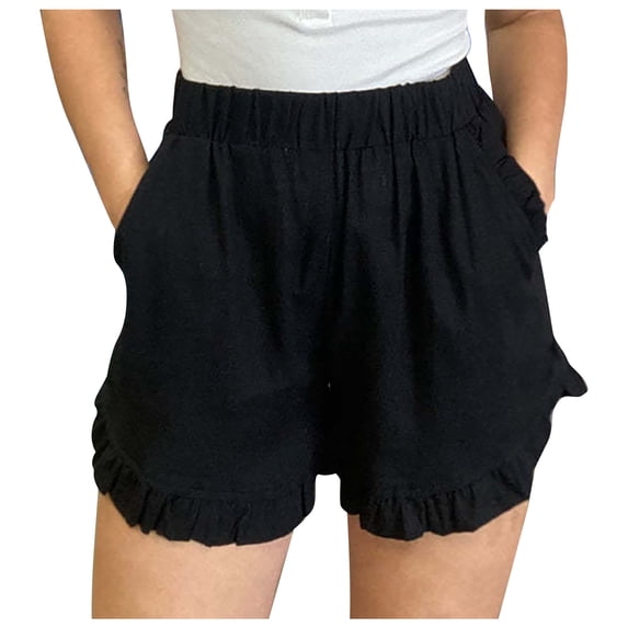 Rezuofi 1 Pcs Linen Shorts for Women Scallop Hem Elastic Shorts Summer Beach Casual Comfy Shorts Bermuda Shorts High Waist Shorts Clearance