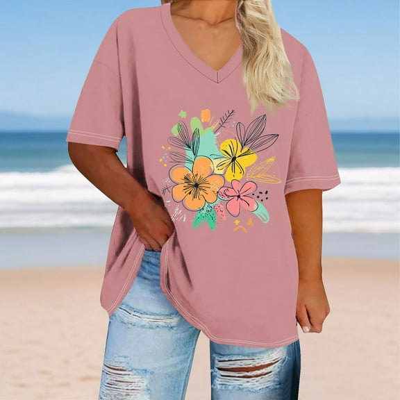 Rezuofi 1 Pcs Plus Size Tops for Women Caual Loose Fit Womens Summer T Shirts Trendy Short Sleeve 2025