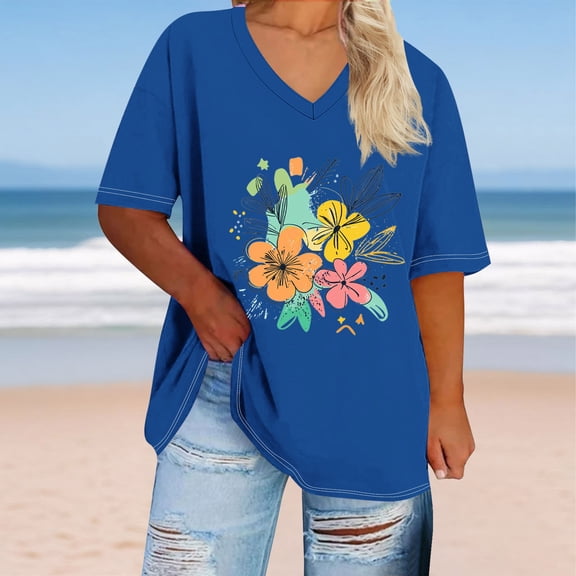 Rezuofi 1 Pcs Plus Size Tops for Women Caual Loose Fit Womens Summer T Shirts Trendy Short Sleeve 2025