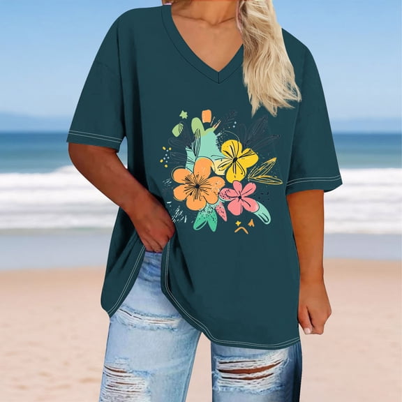 Rezuofi 1 Pcs Plus Size Tops for Women Caual Loose Fit Womens Summer T Shirts Trendy Short Sleeve 2025