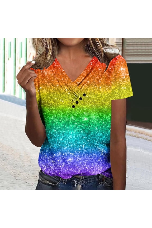 1 Pcs Pride Shirt for Women Rainbow Graphic T-Shirt Equality Tee Summer Short Sleeve V Neck Tops