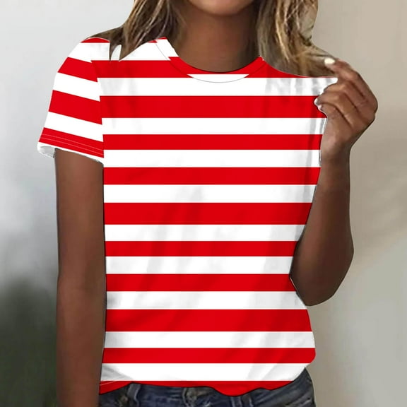 Rezuofi 1 Pcs Rainbow T Shirt Women Striped Crew Neck Short Sleeve Stripes Tee Top Stripped
