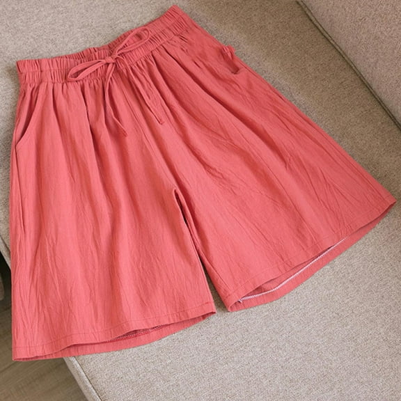 Rezuofi 1 Pcs Shorts for Women High Waisted Drawstring Cotton Linen Shorts Casual Summer Short Wide Leg Pants 2025