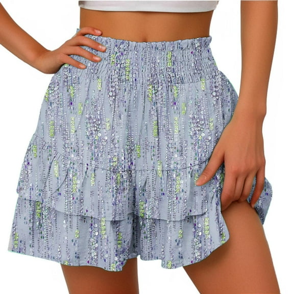 Rezuofi 1 Pcs Shorts for Women Trendy Summer High Waisted Ruffle Tiered Skirt Skorts Dressy Casual Cute Flowy Beach Vacation Shorts