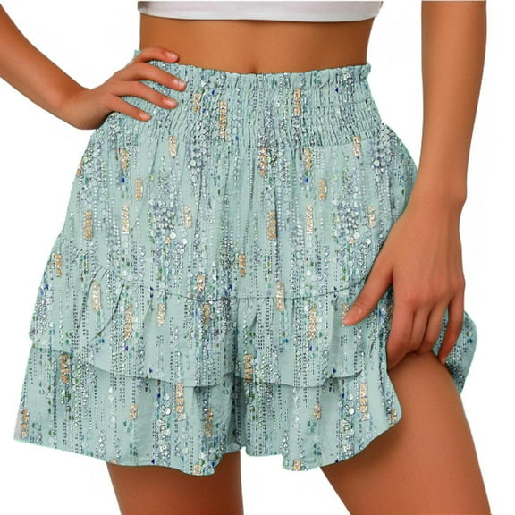 Rezuofi 1 Pcs Shorts for Women Trendy Summer High Waisted Ruffle Tiered Skirt Skorts Dressy Casual Cute Flowy Beach Vacation Shorts