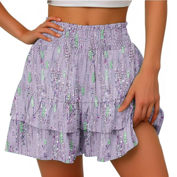 Rezuofi 1 Pcs Shorts for Women Trendy Summer High Waisted Ruffle Tiered Skirt Skorts Dressy Casual Cute Flowy Beach Vacation Shorts