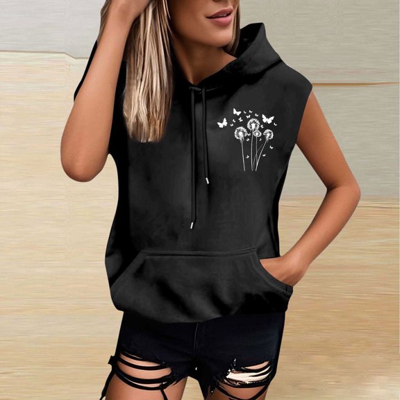 Rezuofi 1 Pcs Sleeveless Vest Tops with Hood for Women Casual Loose Fit Hoodie Lightweight Drawstring Pullover Sweatshirt with Pockets 2025