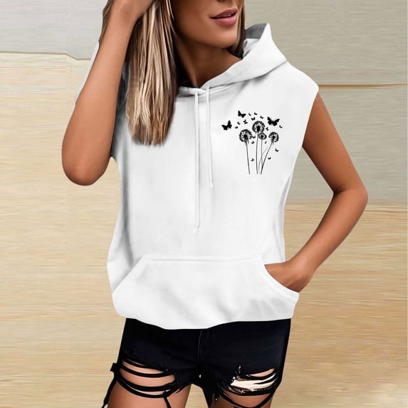 Rezuofi 1 Pcs Sleeveless Vest Tops with Hood for Women Casual Loose Fit Hoodie Lightweight Drawstring Pullover Sweatshirt with Pockets 2025