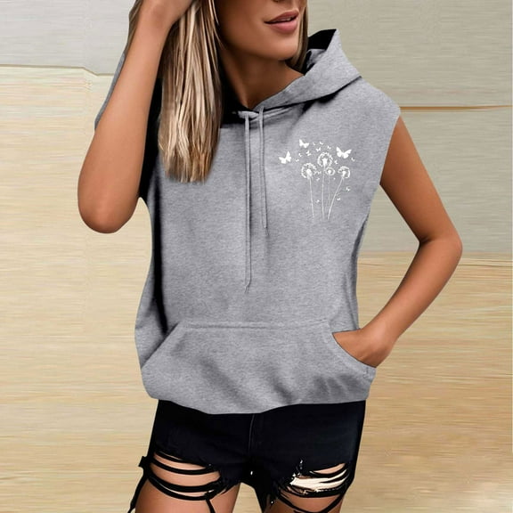 Rezuofi 1 Pcs Sleeveless Vest Tops with Hood for Women Casual Loose Fit Hoodie Lightweight Drawstring Pullover Sweatshirt with Pockets 2025