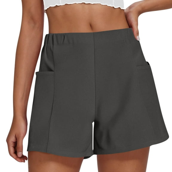 Rezuofi 1 Pcs Stretch Woven Relaxed Shorts for Women Elastic High Waist Summer Lightweight Casual Shorts with Pockets Clearance