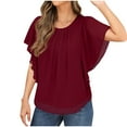 thumbnail image 1 of Rezuofi 1 Pcs Summer Casual Loose Round Neck Chiffon Flowy Tops Blouses for Women, 1 of 7