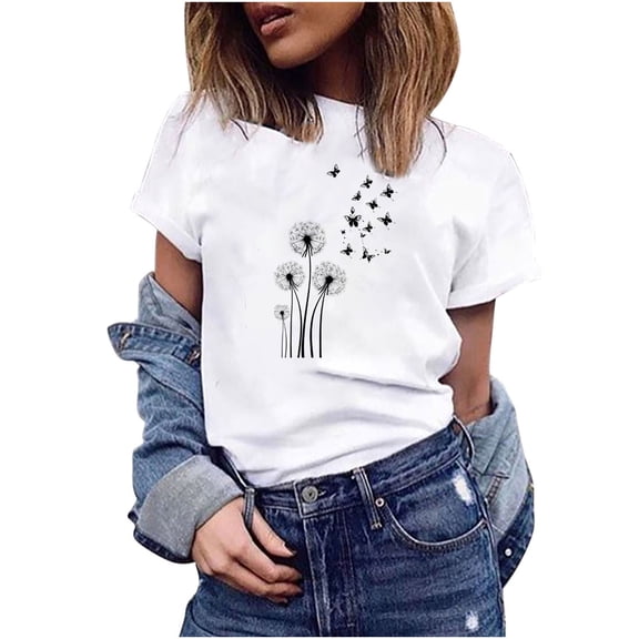 Rezuofi 1 Pcs Summer Tops for Women 2025 Cute Floral Graphic Tee Shirt Dressy Round Neck Short Sleeve Tunic Pullover Petite Ladies Blouses