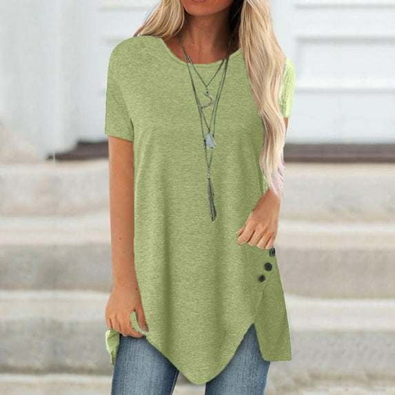 Rezuofi 1 Pcs T-Shirt for Women Casual Short Sleeved Long Tee Over Size Tops Summer Tunic Round Neck Blouse