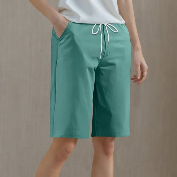 Rezuofi 1 Pcs Trendy High Waist Bermuda Shorts for Women Casual Summer Loose Fit Knee-Length Pant Daily Basic Shorts with Pockets