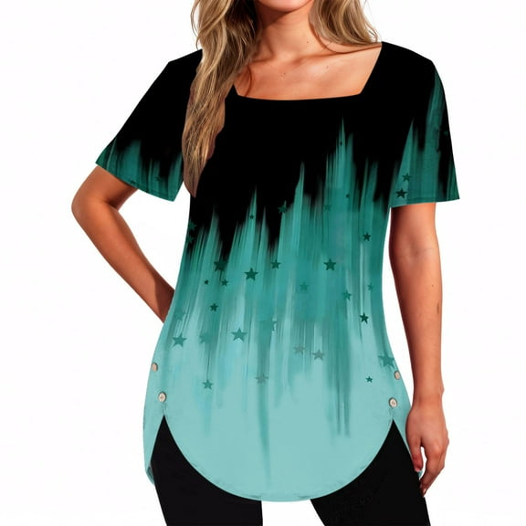 Rezuofi 1 Pcs Tunic Tops for Women Trendy 2025 Boho Floral Print Summer Shirts Dressy Casual Square Neck Short Sleeve Blouses