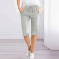 thumbnail image 1 of Rezuofi 1 Pcs Women Half Linen Pants with Pockets Elastic Waist Shorts Summer Beach Capris Solid Straight Wide Leg Knee Length Pant, 1 of 6