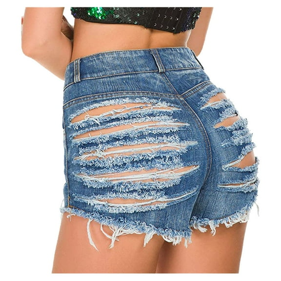 Rezuofi 1 Pcs Women High Rise Distressed Stretchy Jean Shorts Ripped Hole Denim Short Jeans