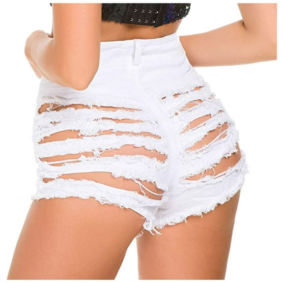 Rezuofi 1 Pcs Women High Rise Distressed Stretchy Jean Shorts Ripped Hole Denim Short Jeans