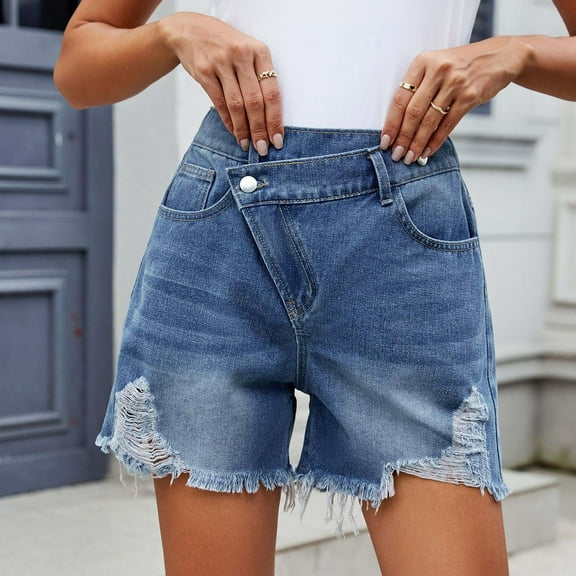 Rezuofi 1 Pcs Women High Waisted Skinny Stretchy Denim Shorts Casual Summer Frayed Raw Hem Distressed Ripped Short Jeans