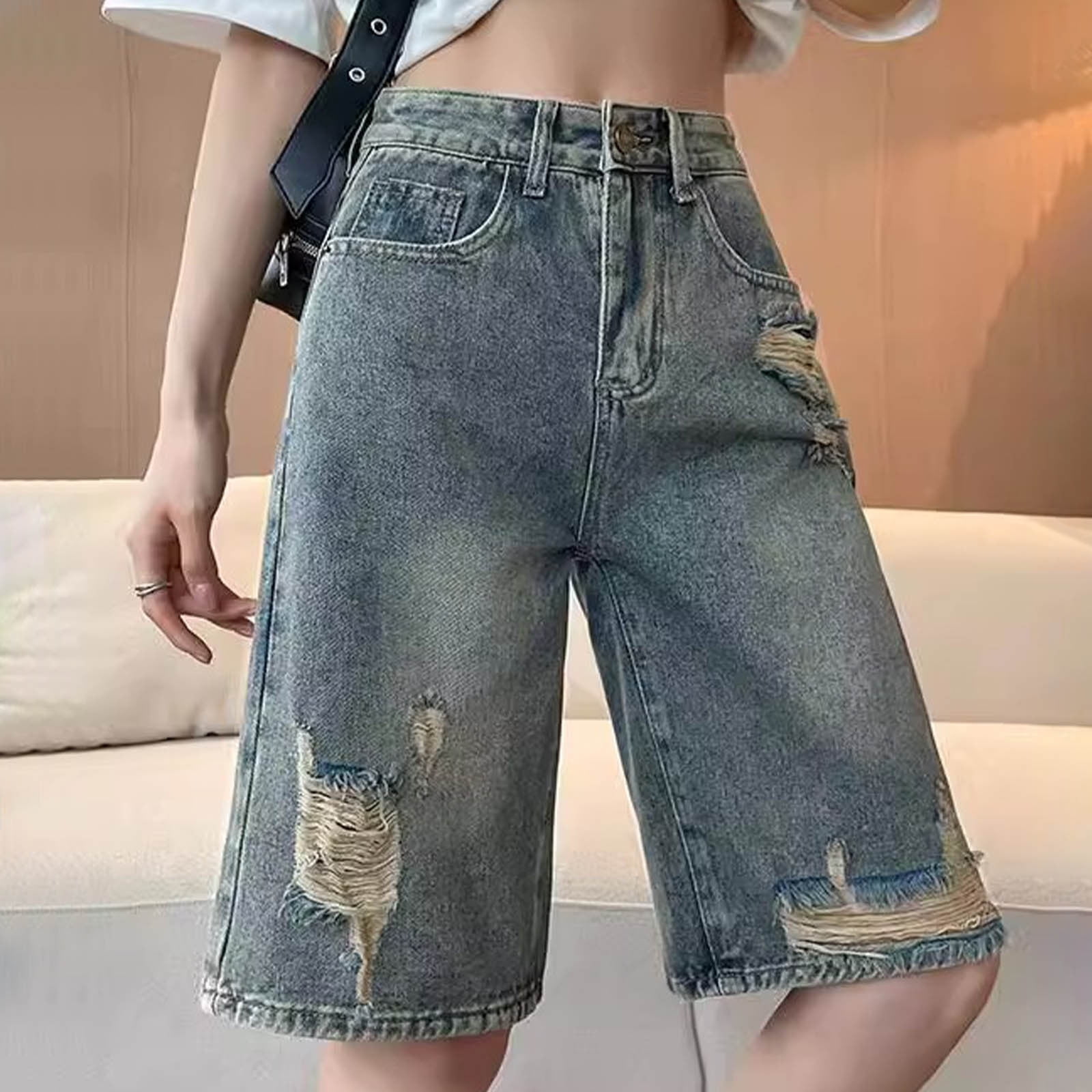 Rezuofi 1 Pcs Women Jorts Baggy Jeans Shorts Mid-Low Waisted