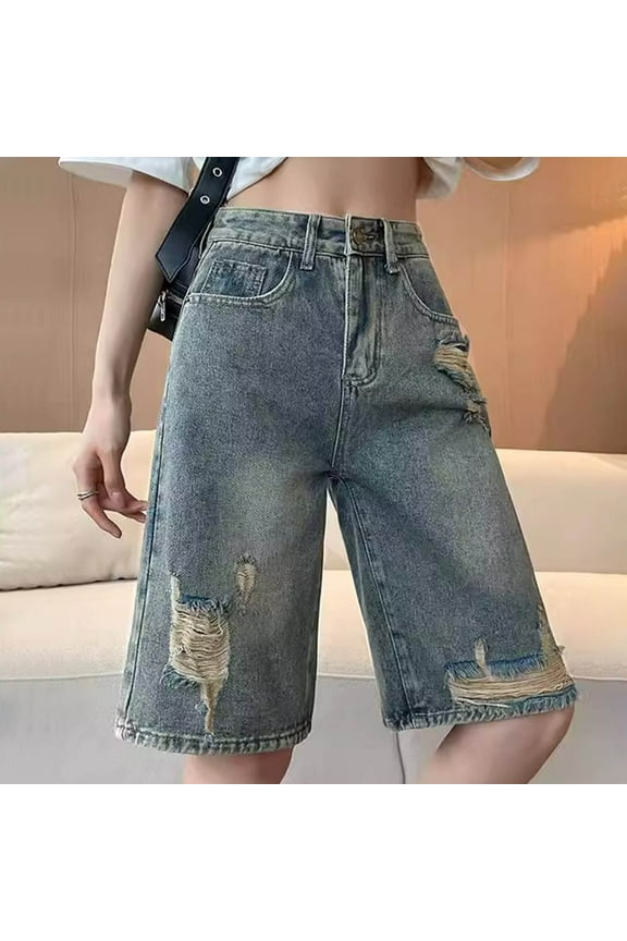 1 Pcs Women Jorts Baggy Jeans Shorts Mid-Low Waisted Denim Y2K Hip-Hop Shorts Summer Hot Short Pants Streetwear