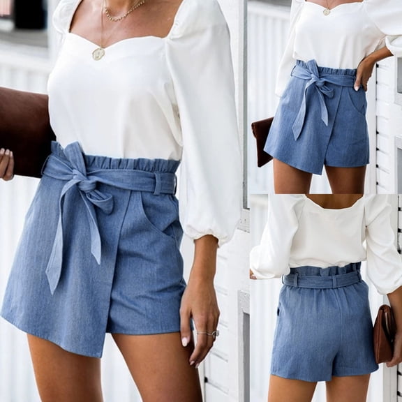 Rezuofi 1 Pcs Women Summer Shorts Loose Cross Wide Leg Short Pants Streetwear Irregular Split Bow Button Skirt