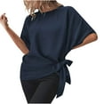thumbnail image 1 of Rezuofi 1 Pcs Women's Batwing Sleeve Knot Side Round Neck Blouse Shirt Top 2025, 1 of 5