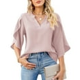 thumbnail image 1 of Rezuofi 1 Pcs Women's Casual Chiffon Blouse Tops 3/4 Ruffled Sleeve V Neck Loose Fit Blouses Shirts, 1 of 5