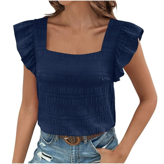 Rezuofi 1 Pcs Women's Casual Summer Square Neck Tank Tops Sleeveless Ruffle Chiffon Blouses Top Shirts