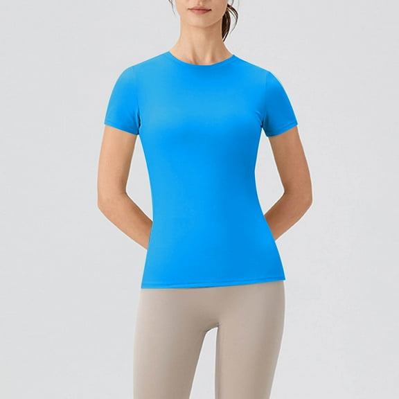 Rezuofi 1 Pcs Women's Crewneck Slim Fitted Short Sleeve T-Shirt Stretchy Bodycon Basic Tee Tops